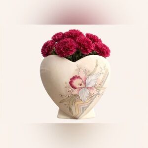 Russ Berrie & Co. Cream Vase with Pink and White Floral Design
